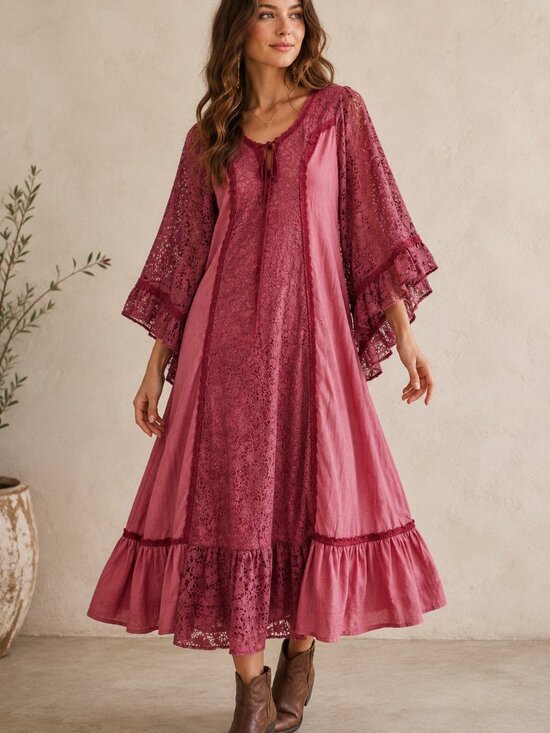 Gunne Sax Dresses & Skirts - Vintage Gunne Sax Empire Waist Maxi Dress Lace Angel Sleeves Size 7